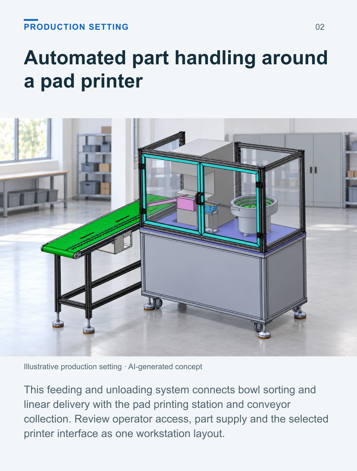 Automatic Feeding and Unloading System for Pad Printing Machines — production setting