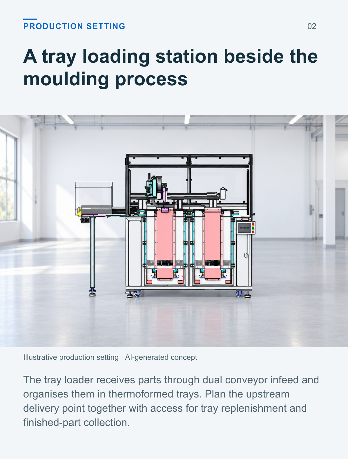 Tray Loading and Stacking Machine (Two Tray Stack Positions, Conveyor Infeed) — production setting
