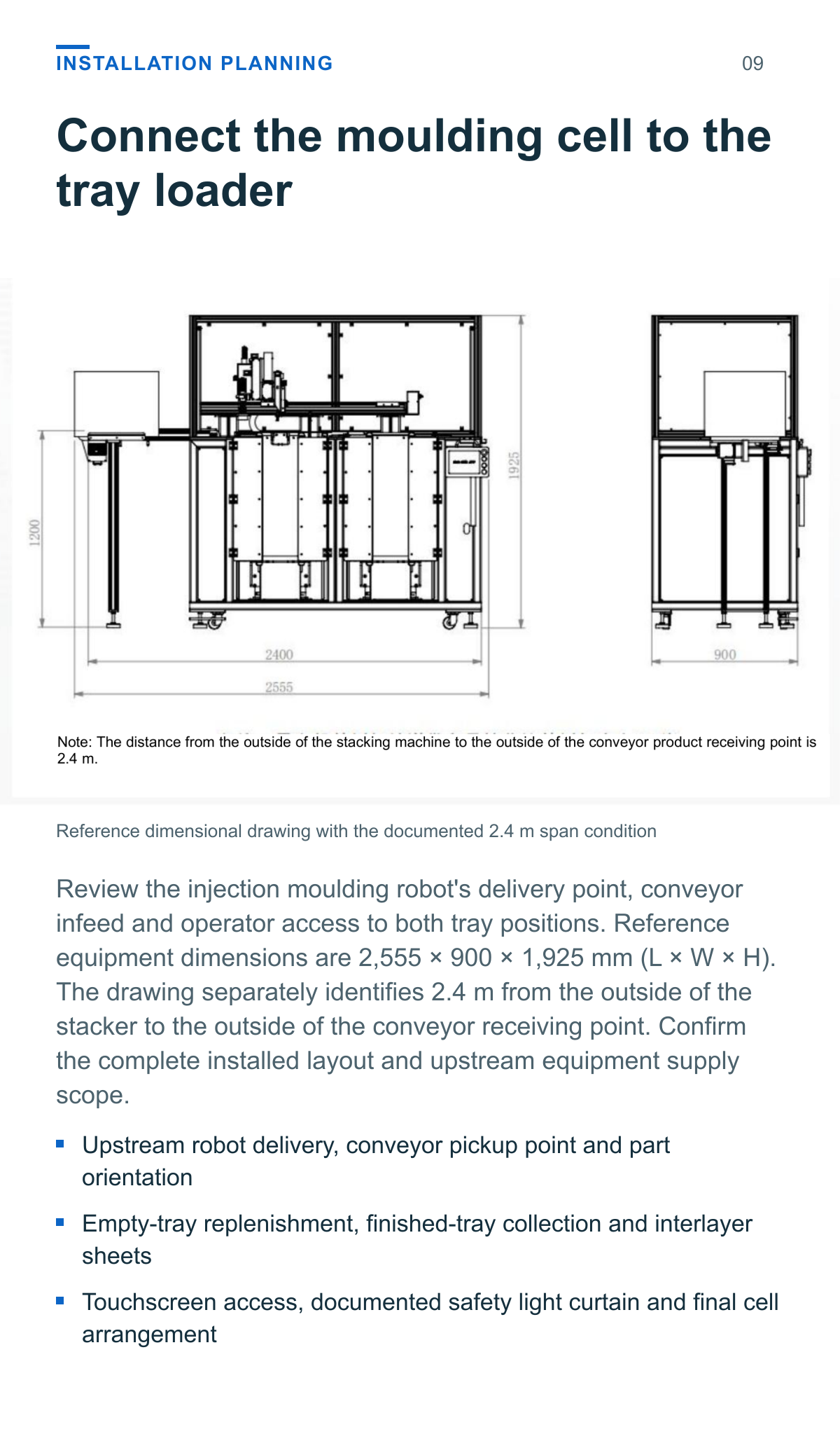 Tray Loading and Stacking Machine (Two Tray Stack Positions, Conveyor Infeed) — installation planning