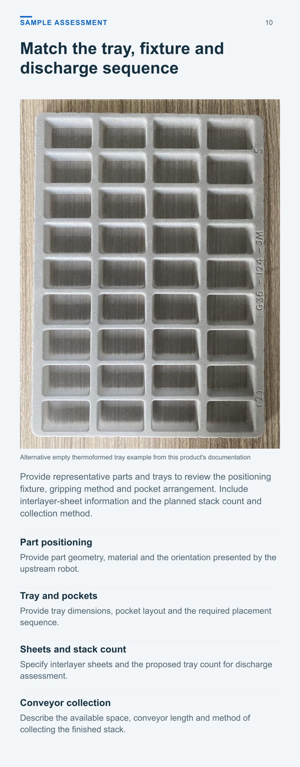 Tray Loading and Stacking Machine (Two Tray Stack Positions, Conveyor Discharge) — sample assessment
