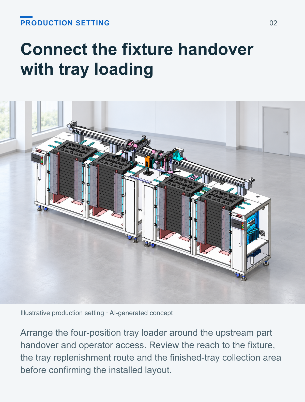 Tray Loading and Stacking Machine (Four Tray Stack Positions) — production setting