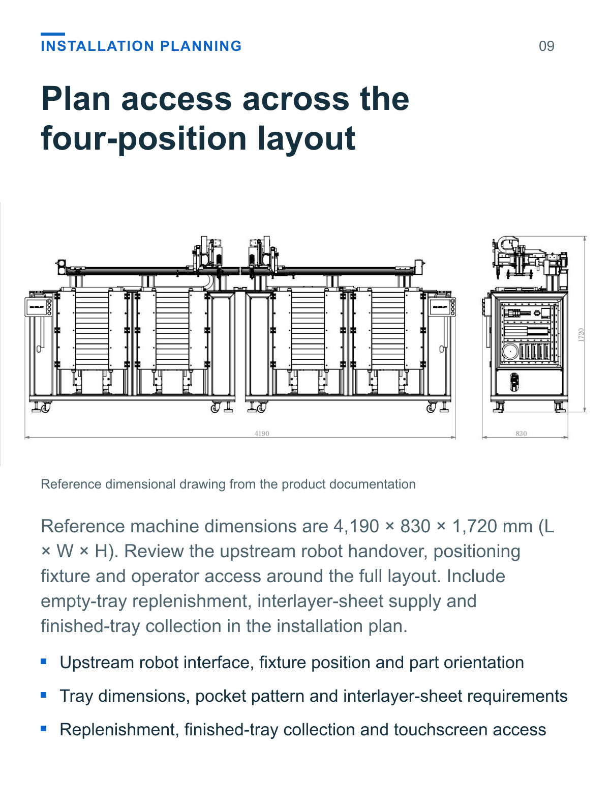 Tray Loading and Stacking Machine (Four Tray Stack Positions) — installation planning