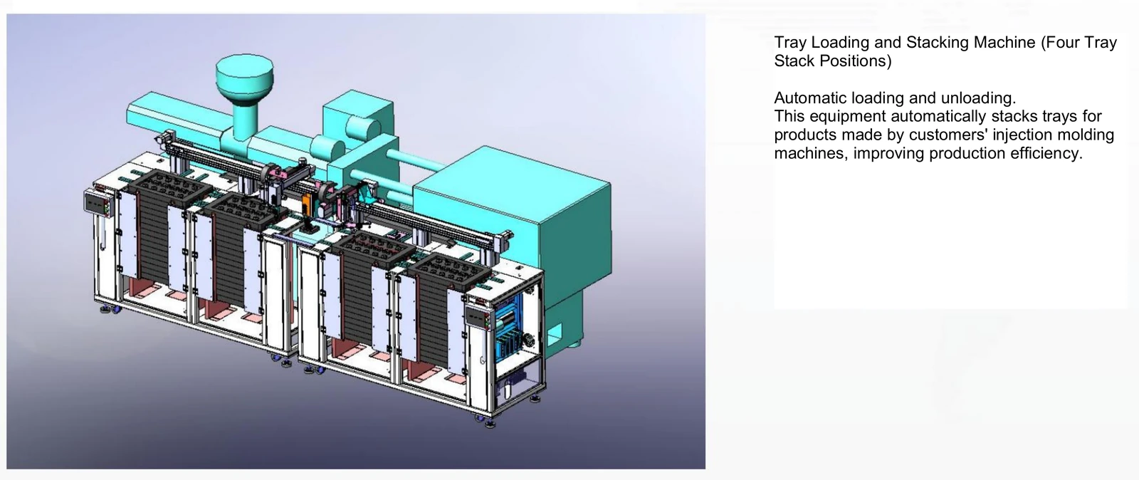 Tray loading and stacking machine with four tray stack positions