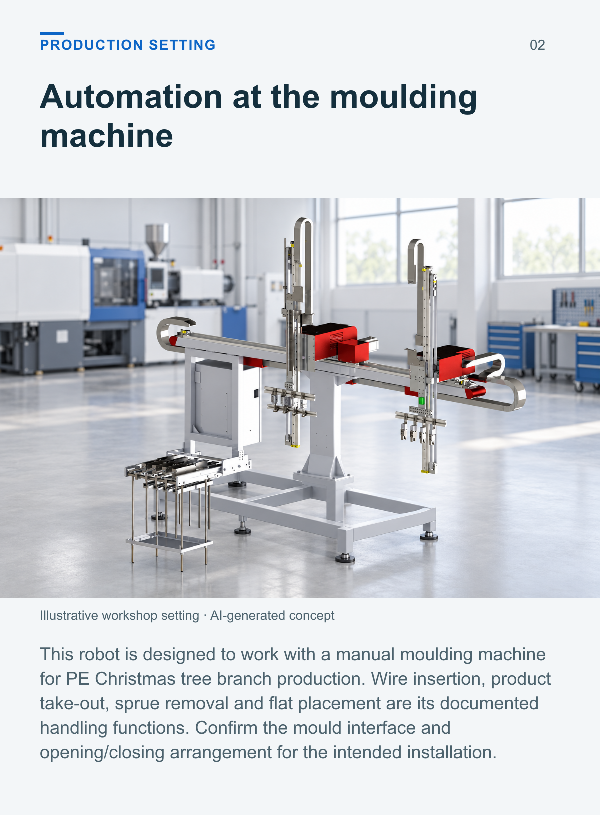 PE Christmas Tree Injection Molding Robot (Single-Level, 4-Output) — production setting