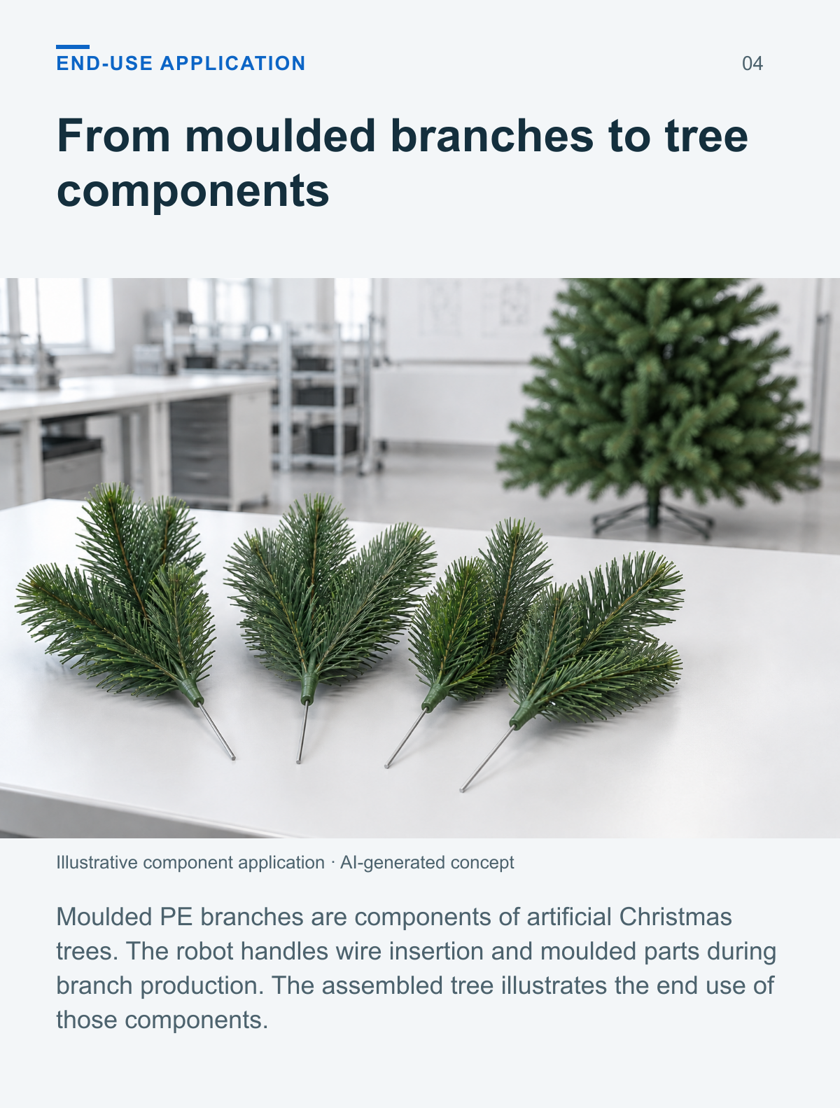 PE Christmas Tree Injection Molding Robot (Single-Level, 4-Output) — end use application