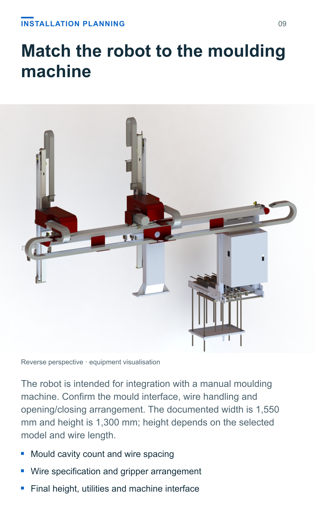 PE Christmas Tree Injection Molding Robot (Single-Level, 4-Output) — installation planning