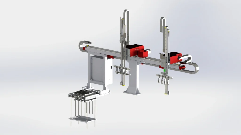 PE Christmas Tree Injection Molding Robot (Single-Level, 4-Output) — Front three quarter view A