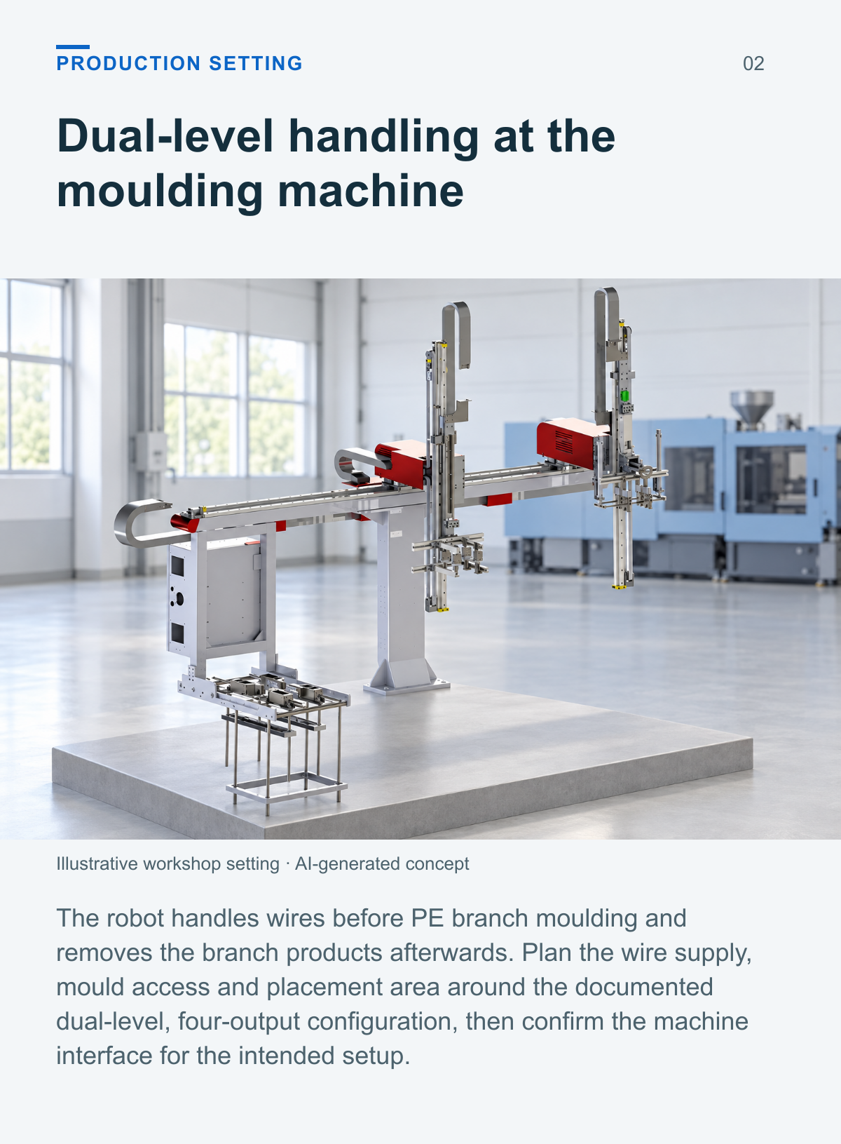 PE Christmas Tree Injection Molding Robot (Dual-Level, 4-Output) — production setting