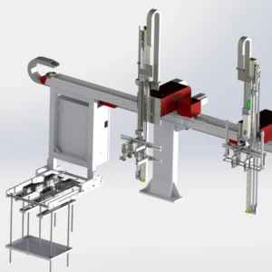 PE Christmas Tree Injection Molding Robot (Dual-Level, 4-Output) — Front three quarter view A