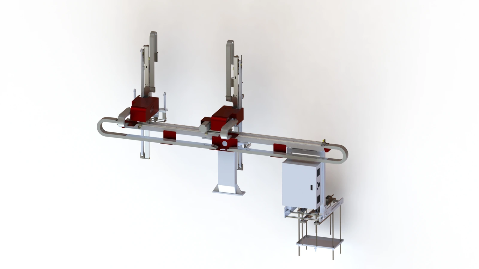 PE Christmas Tree Injection Molding Robot (Dual-Level, 4-Output) — Rear three quarter view A
