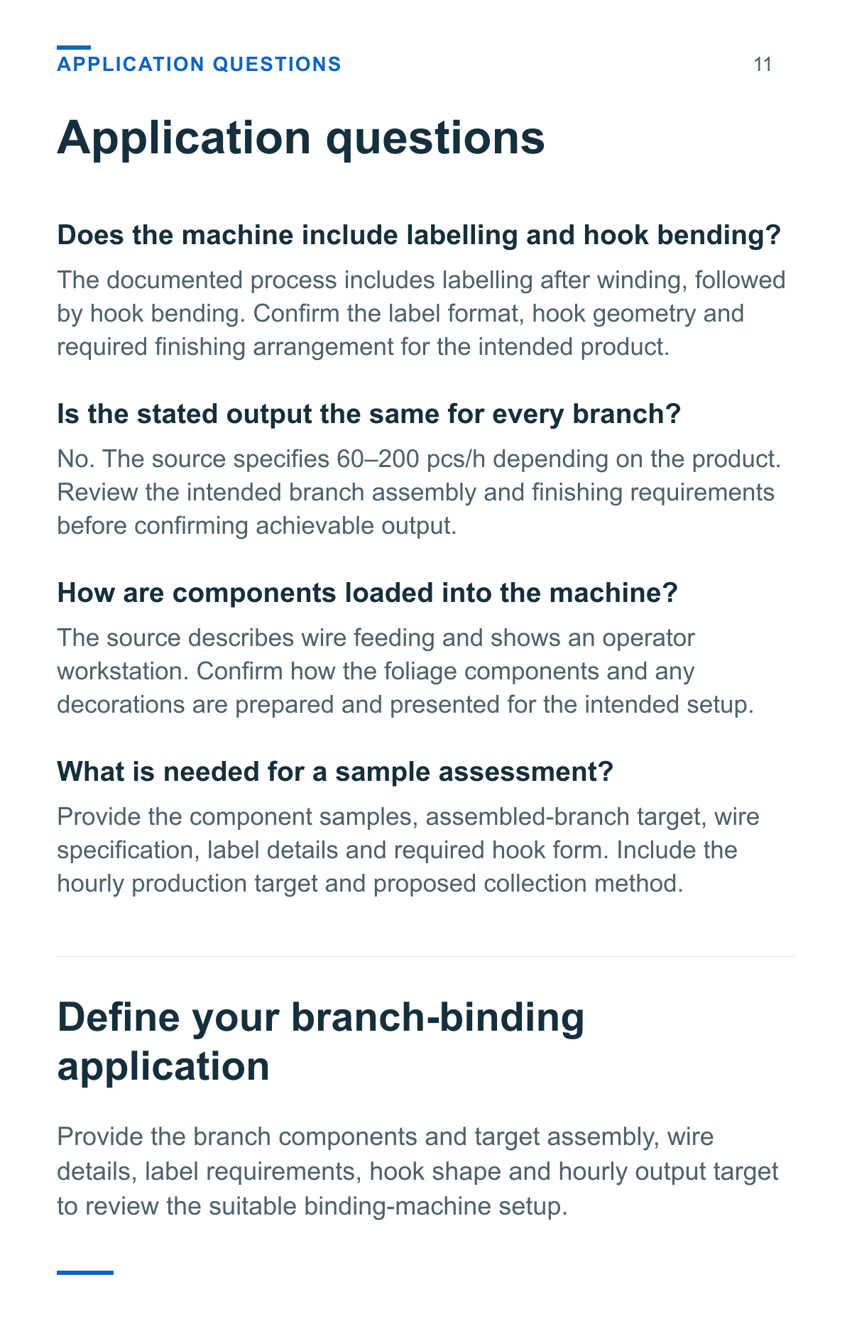 Artificial Christmas Tree Branch Binding Machine — application questions