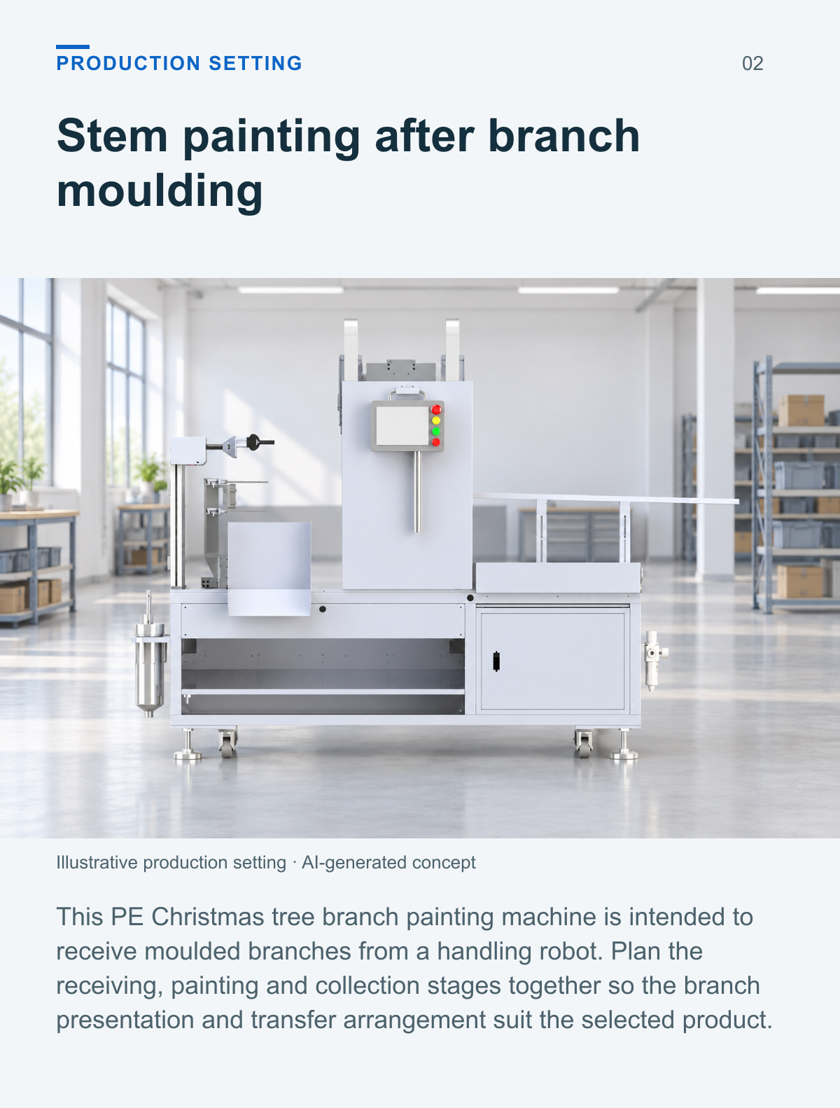PE Christmas Tree Branch Painting Machine (Single-Level, 4-Output) — production setting