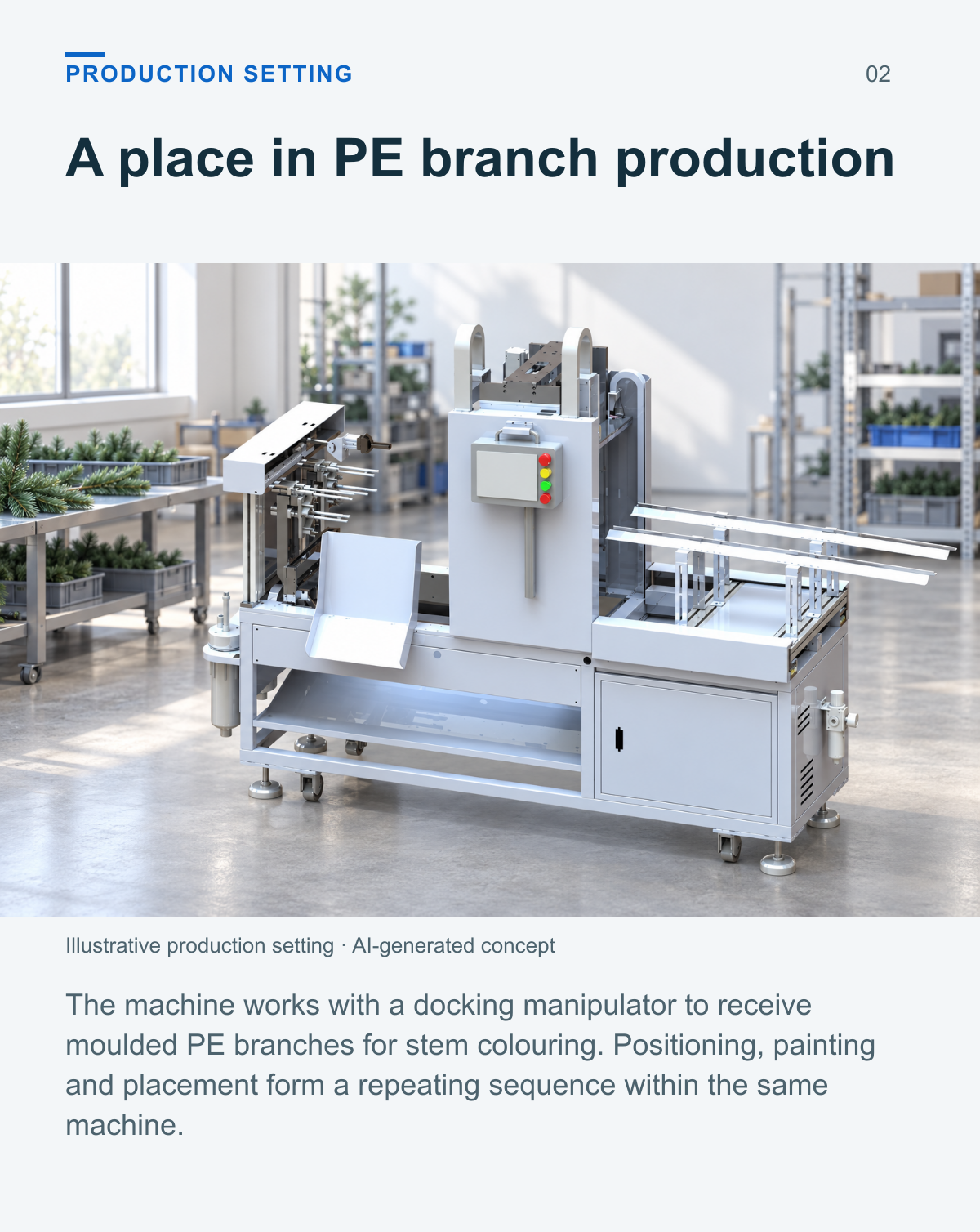 PE Christmas Tree Branch Painting Machine (Single-Level, 2-Output) — production setting